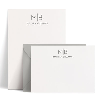 Thin Line Monogram: Flat Card + Notepad Set