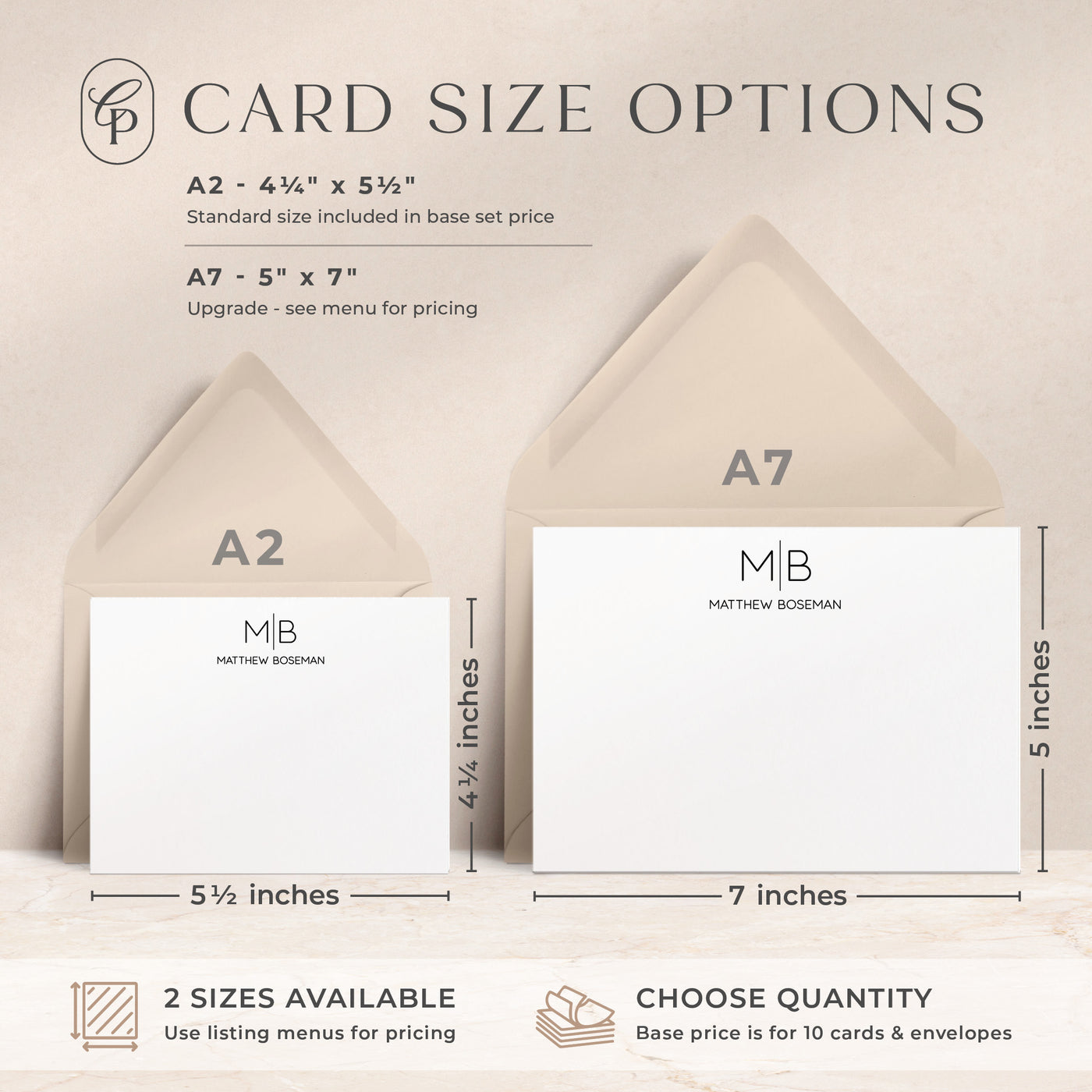 Thin Line Monogram: Flat Card + Notepad Set