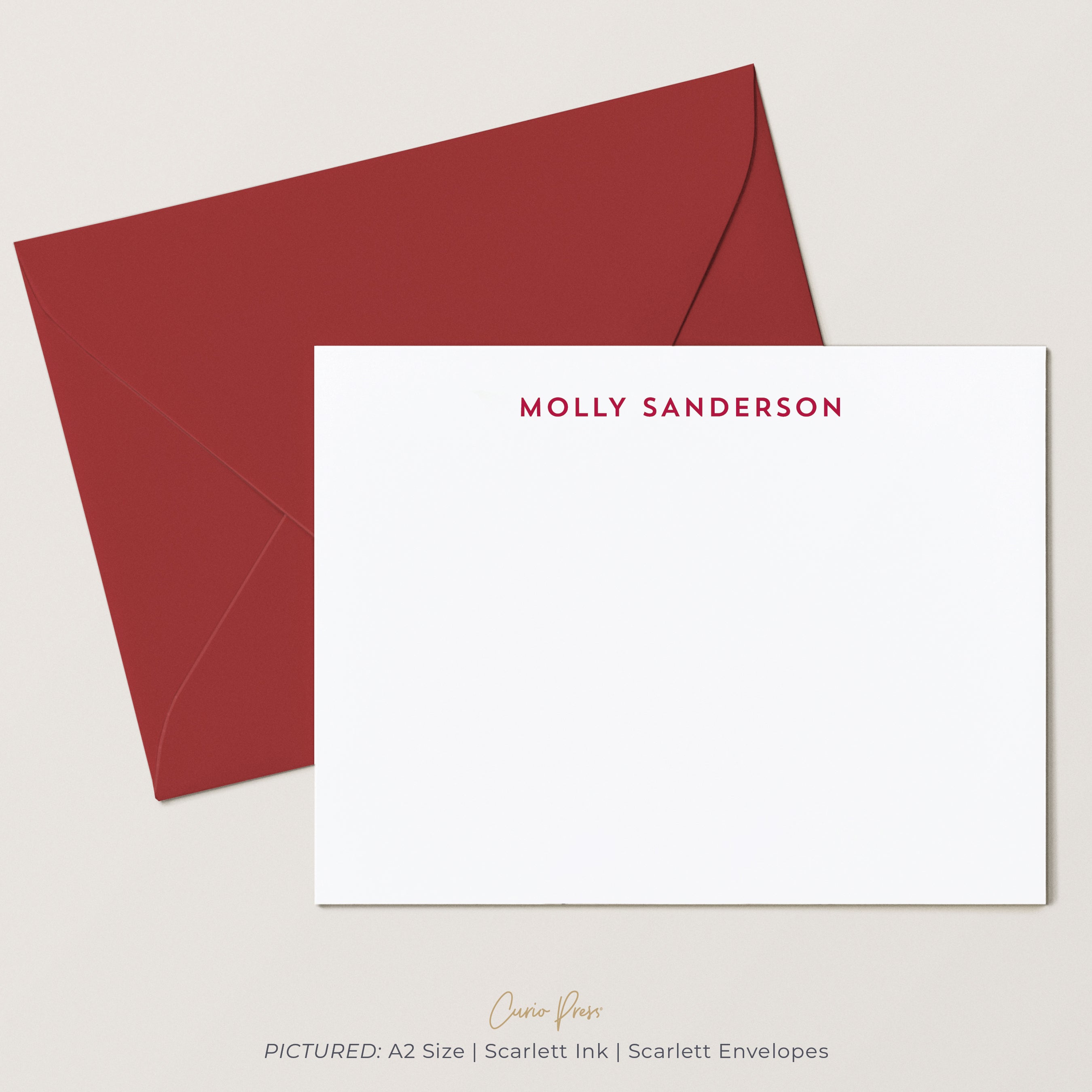 Curio Press Personalized Stationery Flat Note Cards and Envelopes