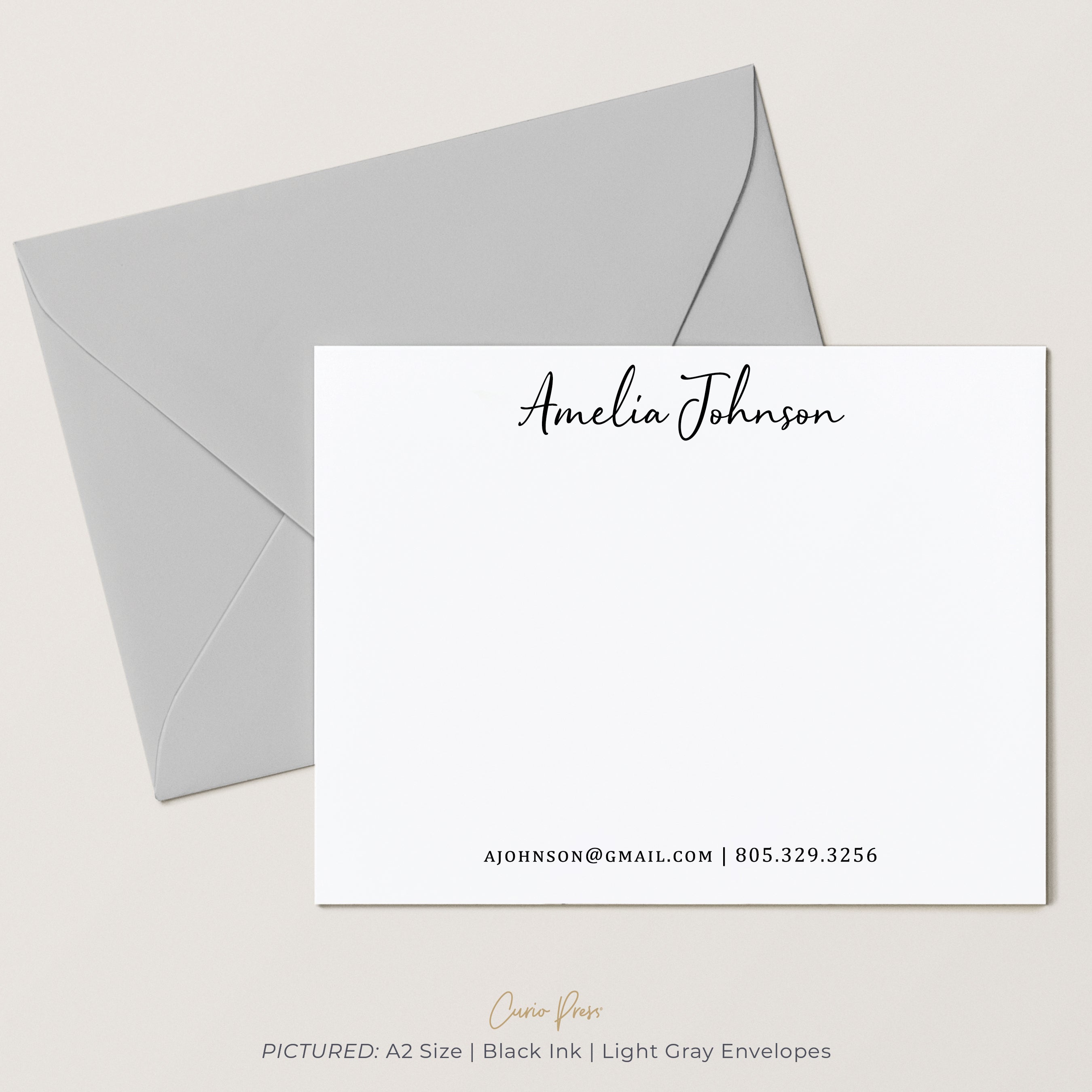 Curio Press Personalized Stationery Flat Note Cards and Envelopes