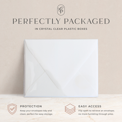 Every envelope order is packaged in crystal clear plastic boxes, perfect for gift giving or storage