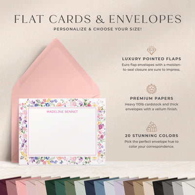 At Curio Press, you can personalize the text on the front of your note cards and select from 20 envelope colors