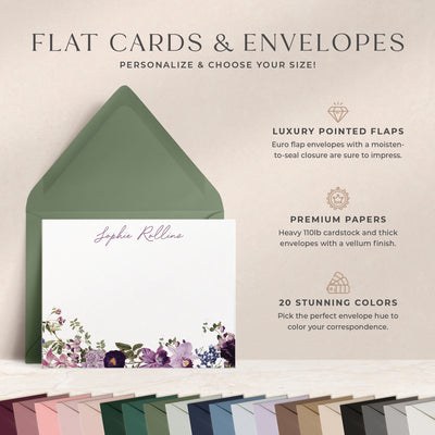 At Curio Press, you can personalize the text on the front of your note cards and select from 20 envelope colors