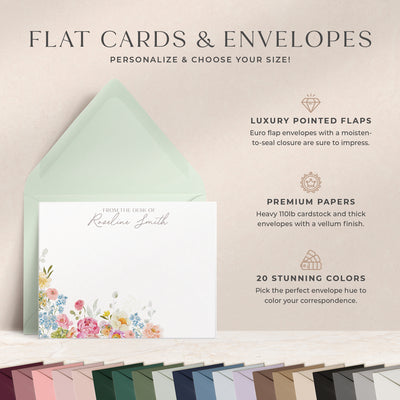 At Curio Press, you can personalize the text on the front of your note cards and select from 20 envelope colors