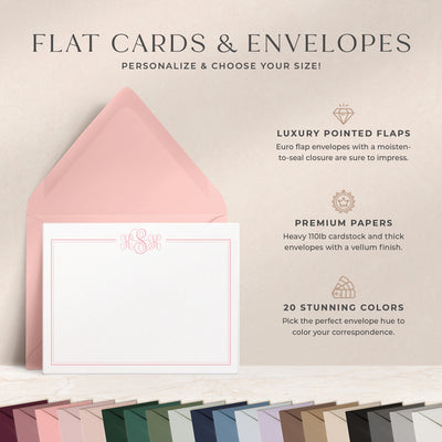 At Curio Press, you can personalize the text on the front of your note cards and select from 20 envelope colors