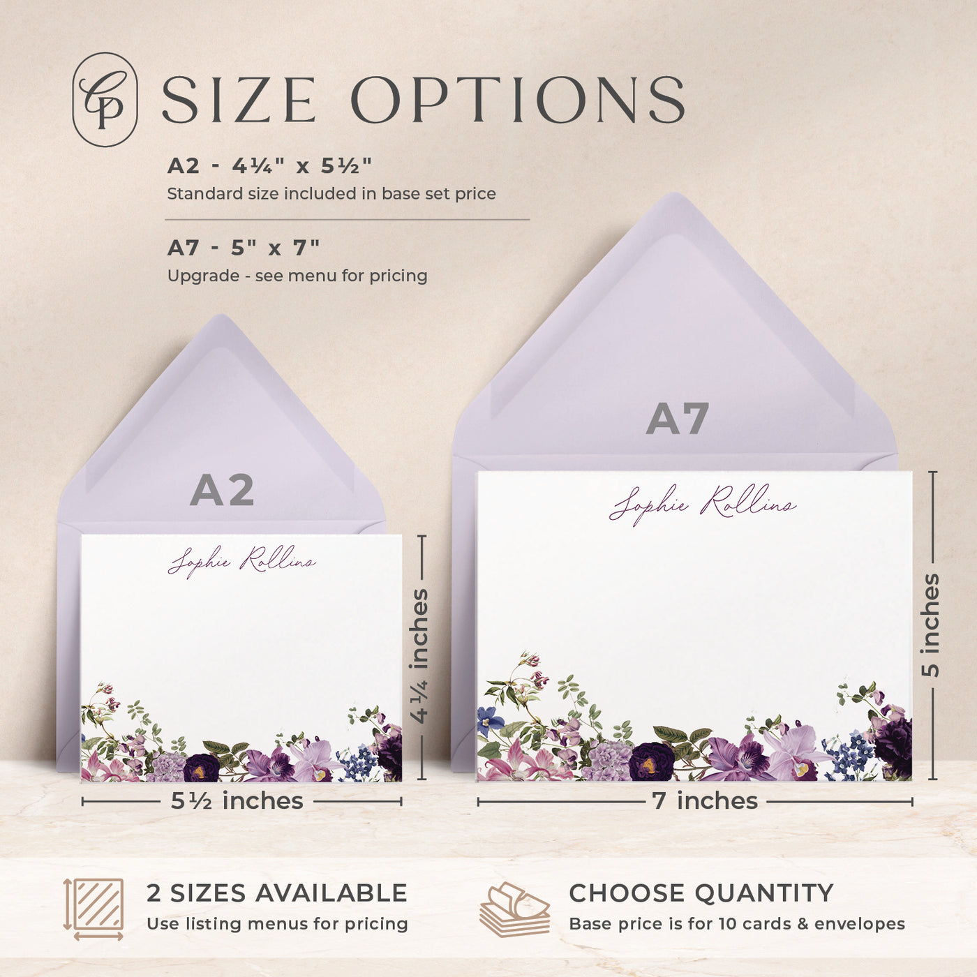 Our custom cards are available in both A2 and A7 sizes and made with thick luxe card stock