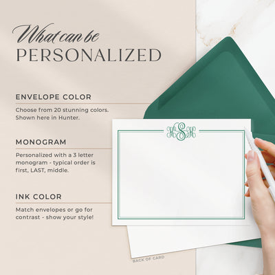 Select your personalization, envelope color and ink color on our completely custom note cards