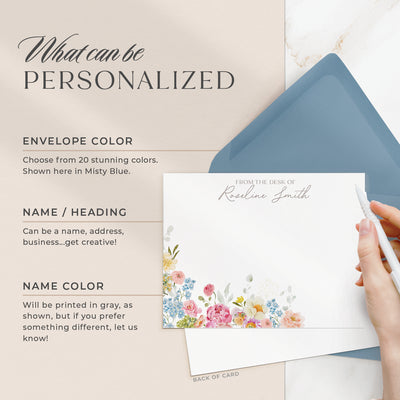 Select your personalization, envelope color and ink color on our completely custom note cards