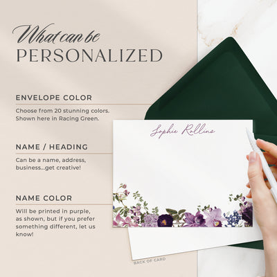 Select your personalization, envelope color and ink color on our completely custom note cards