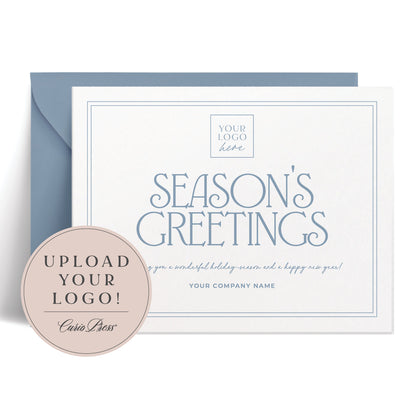 Custom Season's Greetings card with envelope and your business logo on a white background