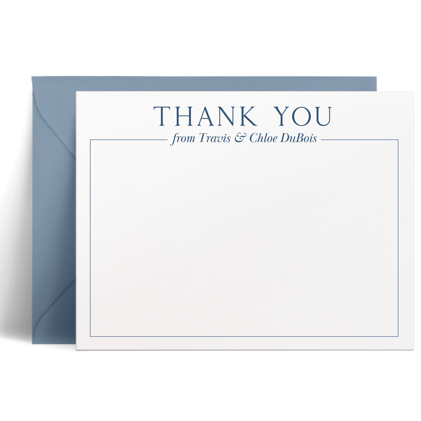 Featuring a minimalist border paired with classic fonts, this personalized thank you card set is perfect for any occasion