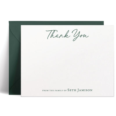 Personalized bereavement card with "thank you" at the top in a script font with custom text below, available in your color choice