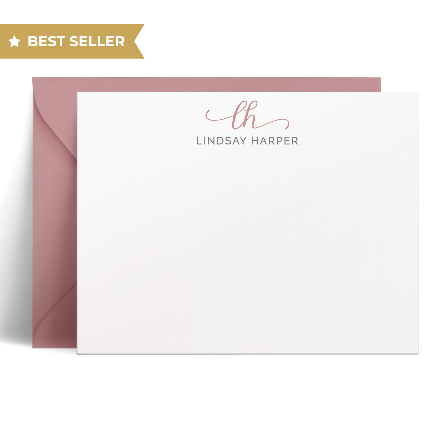 This flat card set features a beautiful script monogram along with your name