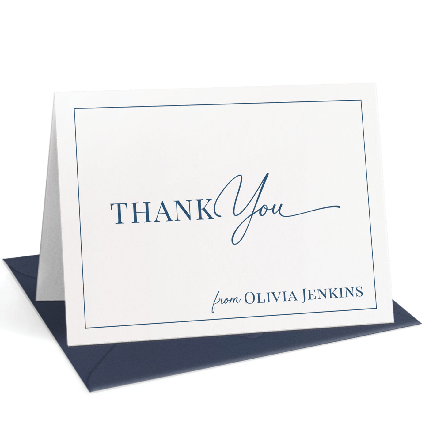Sophisticated folded thank you card set personalized with your name in elegant fonts