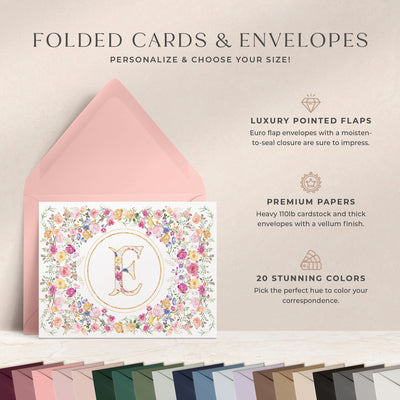At Curio Press, you can personalize the text on the front of your note cards and select from 20 envelope colors