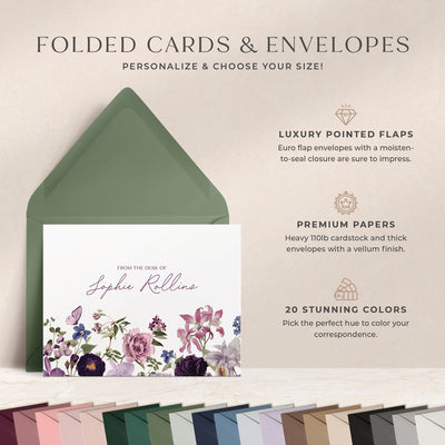 At Curio Press, you can personalize the text on the front of your note cards and select from 20 envelope colors