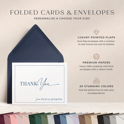 At Curio Press, you can personalize the text on the front of your note cards and select from 20 envelope colors