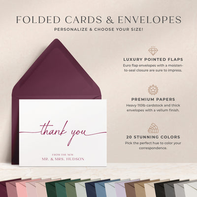 At Curio Press, you can personalize the text on the front of your note cards and select from 20 envelope colors