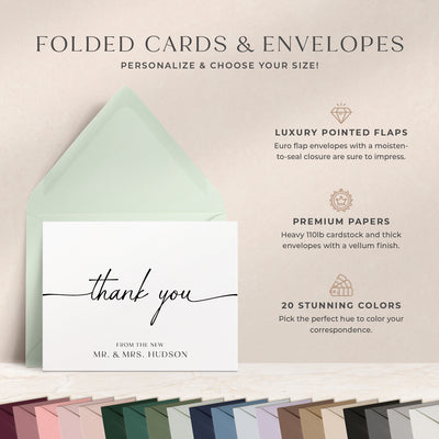At Curio Press, you can personalize the text on the front of your note cards and select from 20 envelope colors