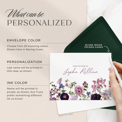 Select your personalization, envelope color and ink color on our completely custom note cards