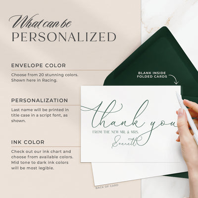 Select your personalization, envelope color and ink color on our completely custom note cards