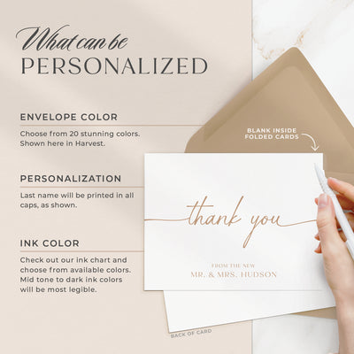 Select your personalization, envelope color and ink color on our completely custom note cards