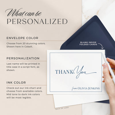 Select your personalization, envelope color and ink color on our completely custom note cards