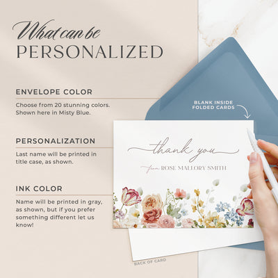 Select your personalization, envelope color and ink color on our completely custom note cards