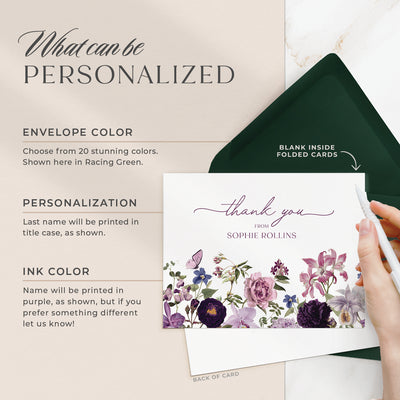 Select your personalization, envelope color and ink color on our completely custom note cards
