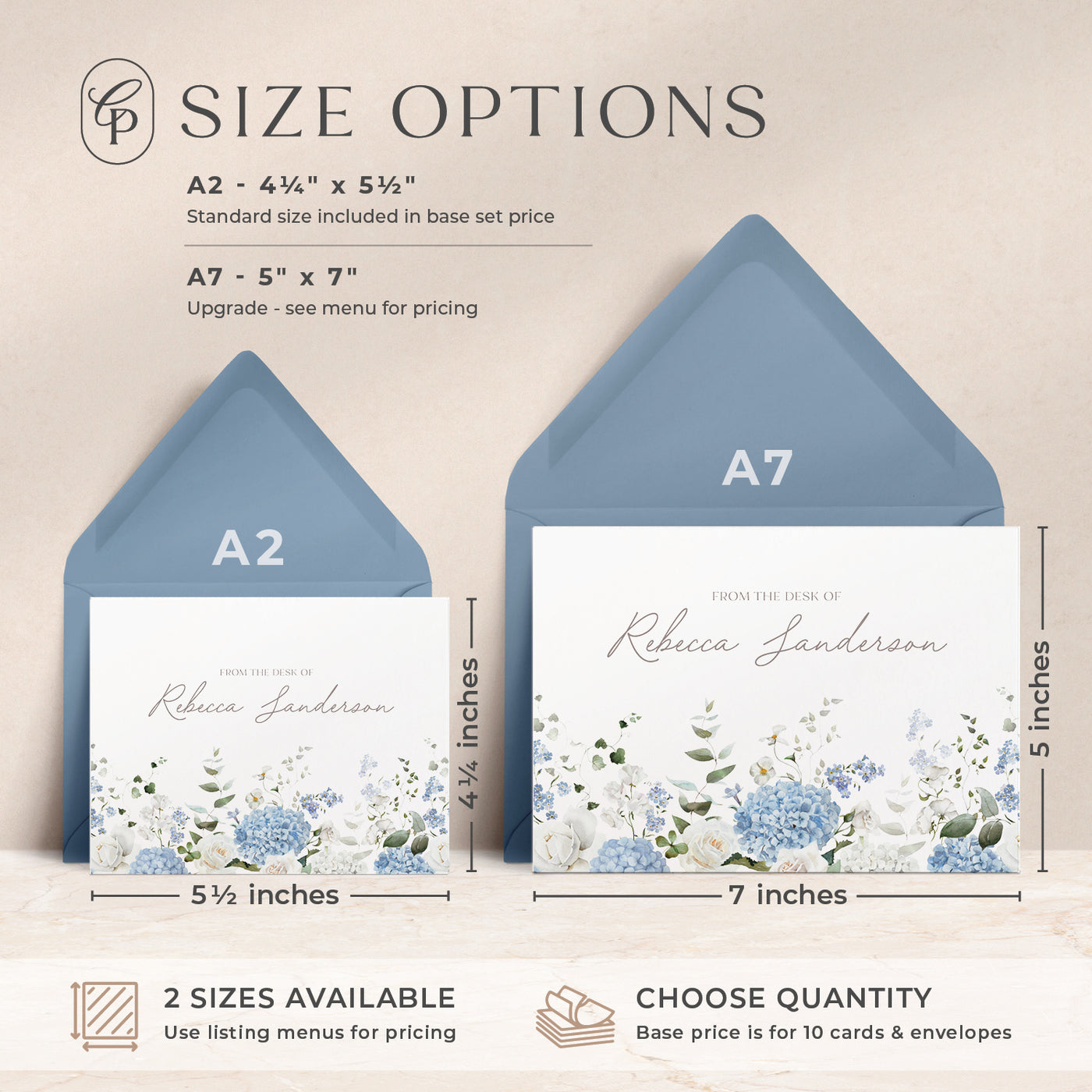Our custom cards are available in both A2 and A7 sizes and made with thick luxe card stock