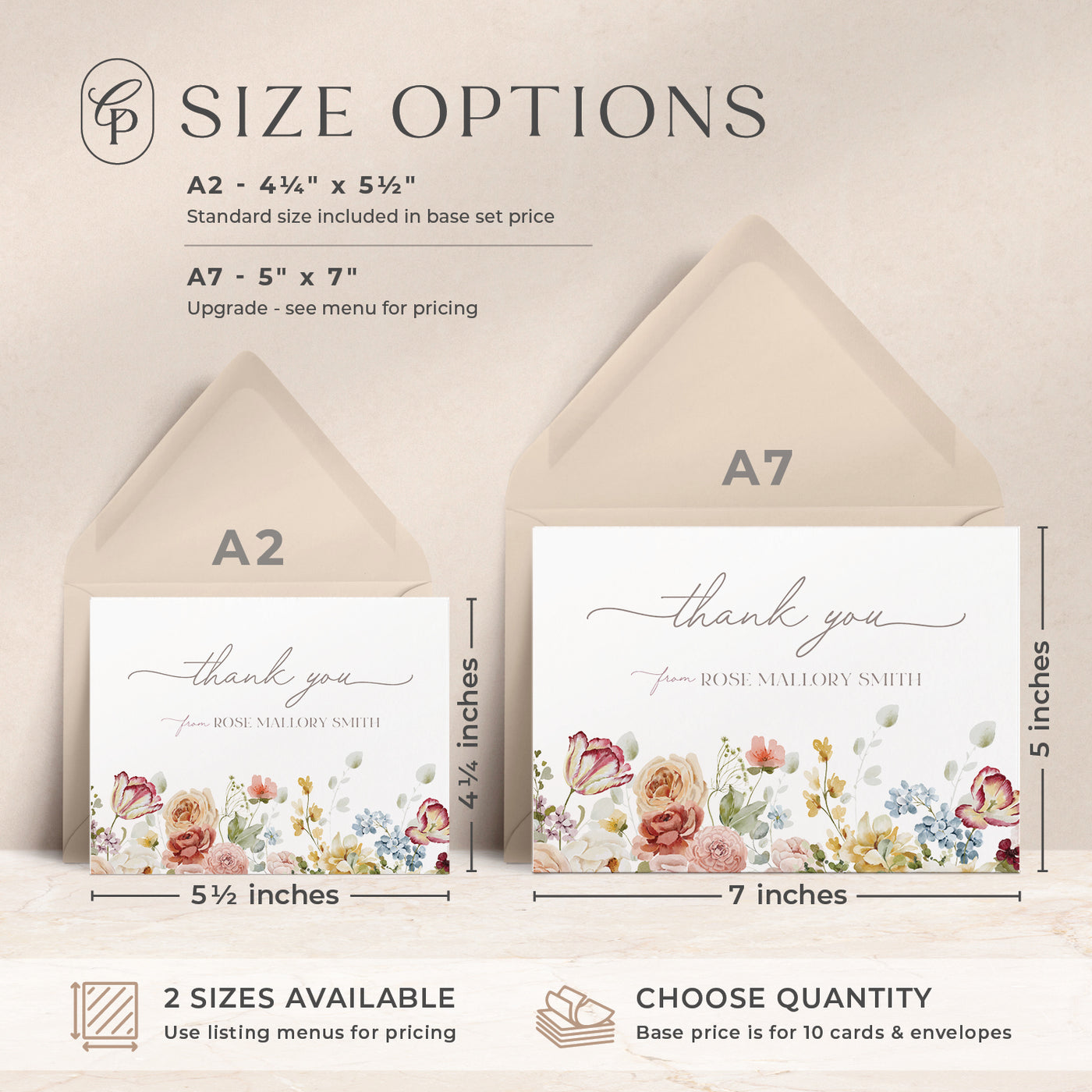 Our custom cards are available in both A2 and A7 sizes and made with thick luxe card stock
