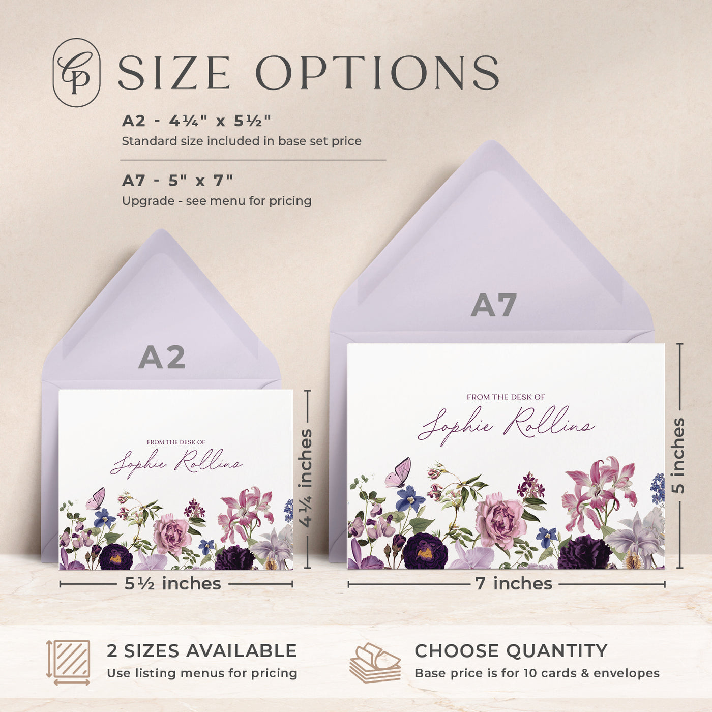 Our custom cards are available in both A2 and A7 sizes and made with thick luxe card stock