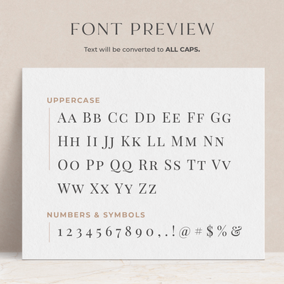 A preview of how the font will appear when printed on your personalized note cards