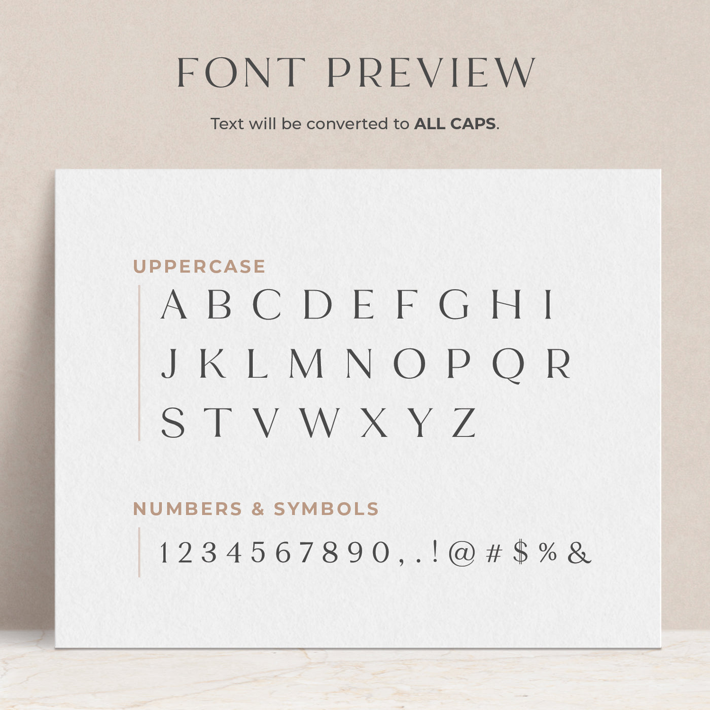 A preview of how the font will appear when printed on your personalized note cards