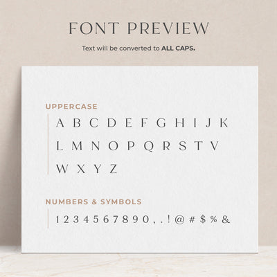 A preview of how the font will appear when printed on your personalized note cards