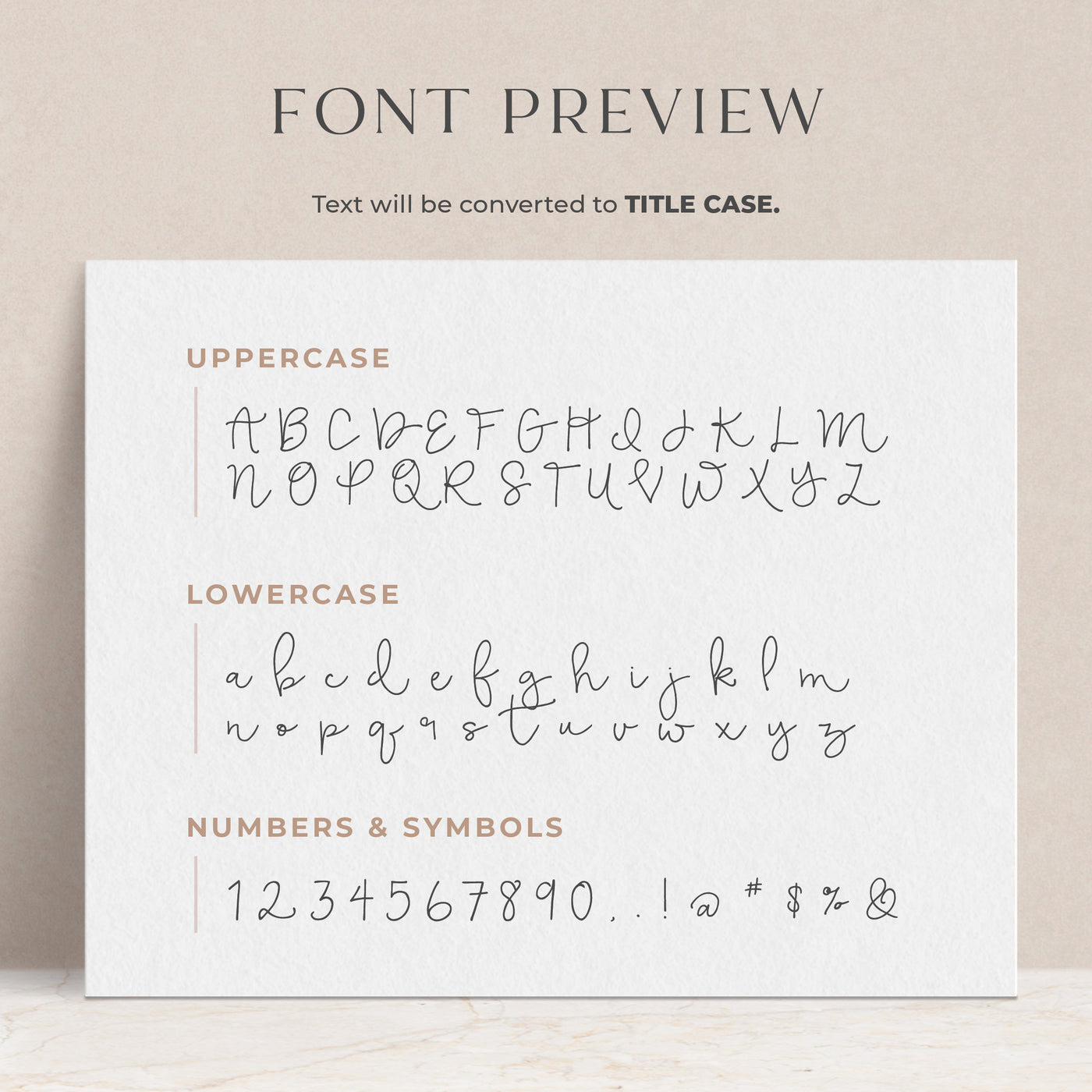 A preview of how the font will appear when printed on your personalized note cards