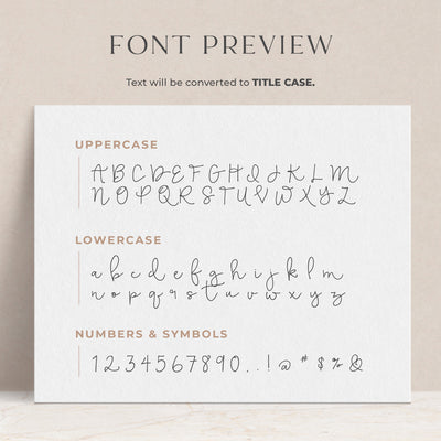 A preview of how the font will appear when printed on your personalized note cards