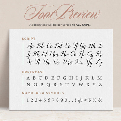 A preview of how the fonts will appear on your custom return address stamp.