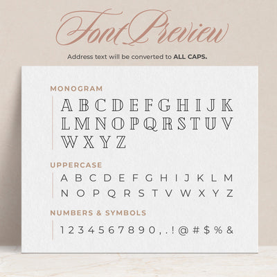 A preview of how the fonts will appear on your custom return address stamp