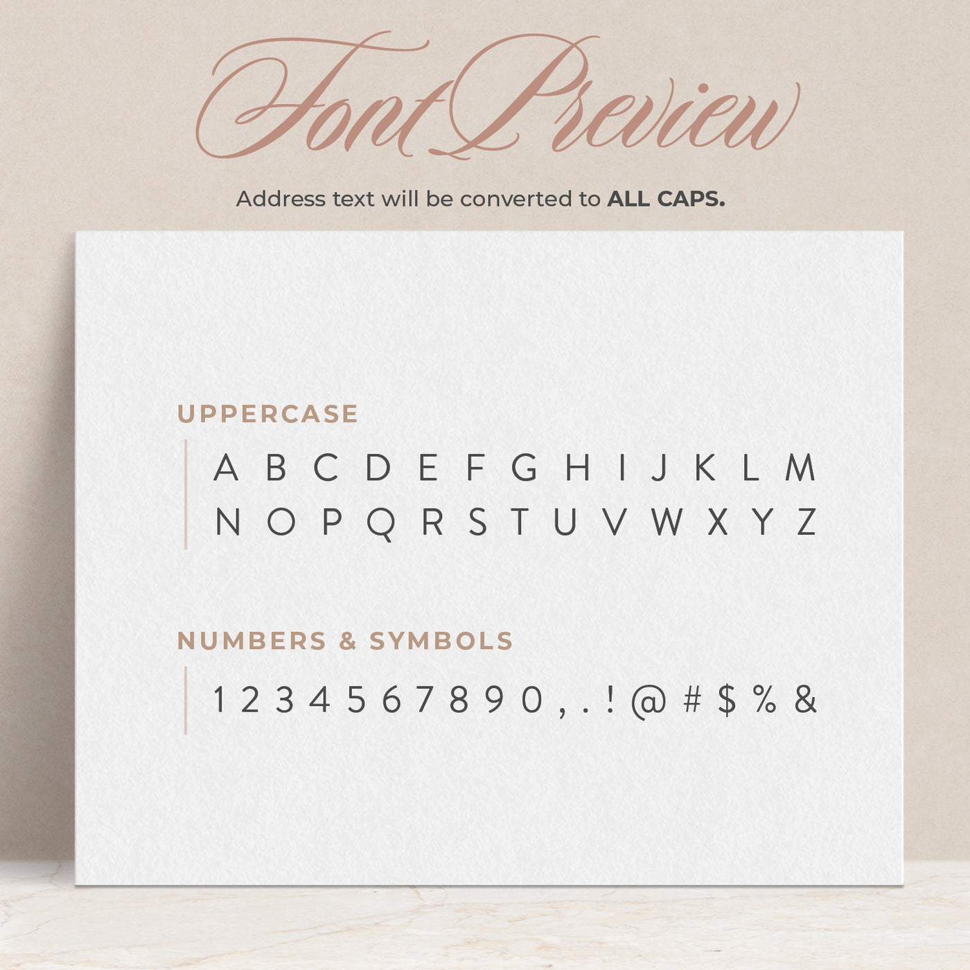 A preview of how the font will appear on your custom holiday stamp