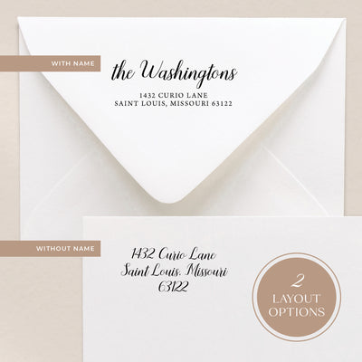 Our custom address stamps come in 2 layout options where you can include a name or have your address only