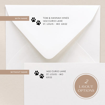 Our custom address stamps come in 2 layout options where you can include a name or have your address only