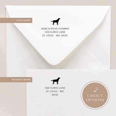 Our custom address stamps come in 2 layout options where you can include a name or have your address only