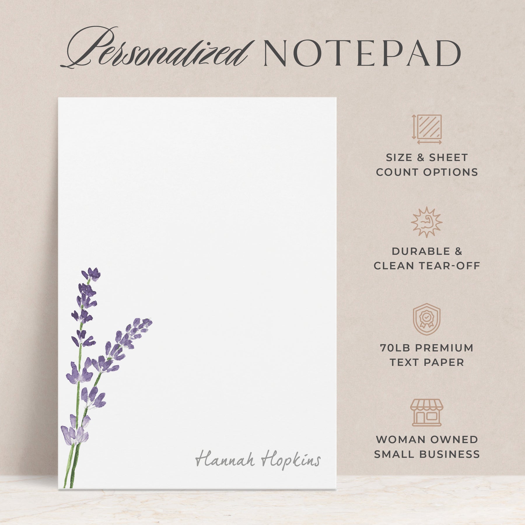 Notes Design Lavender Lavender | Personalized Notepad | Curio Press