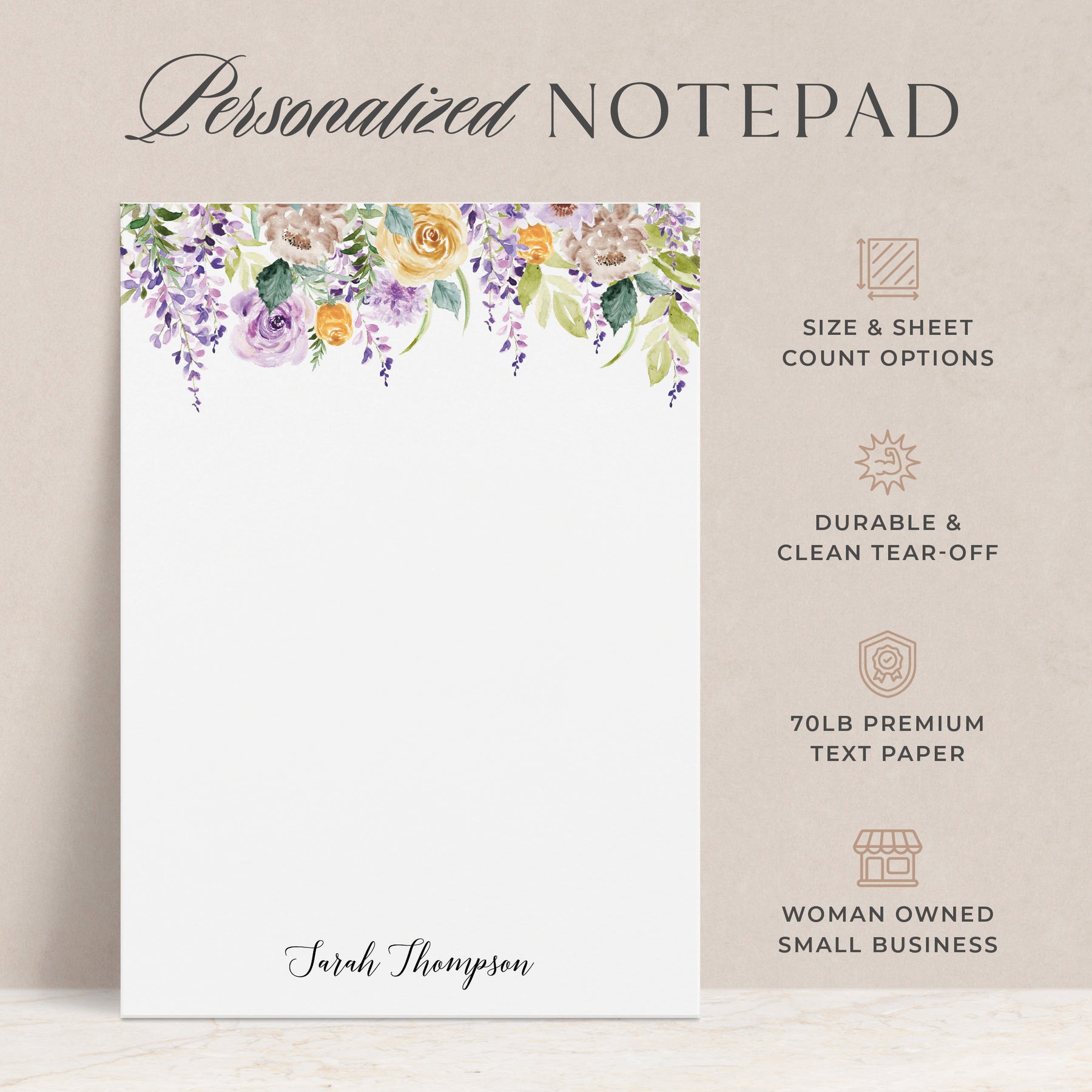 Purple Flowers | Personalized Notepad | Curio Press