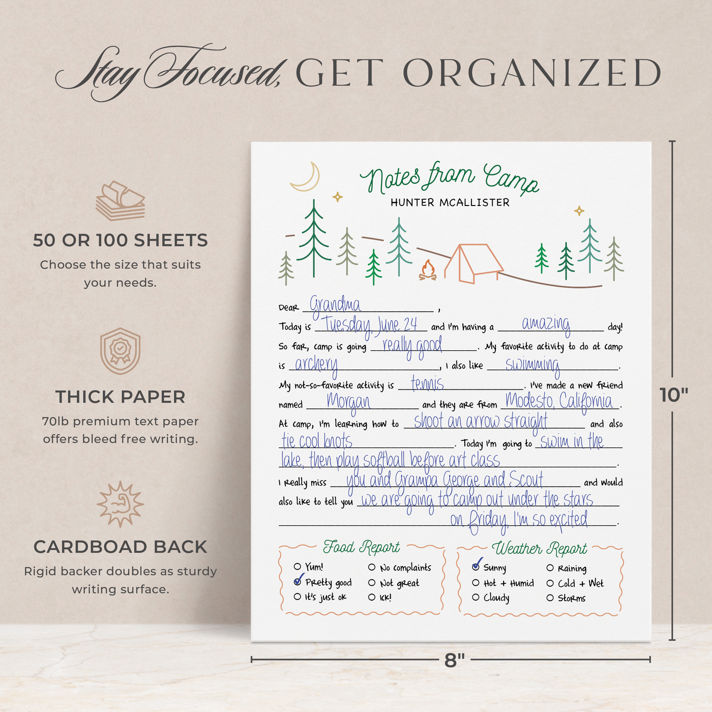 At Curio Press, our personalized notepads are made with 70lb premium paper with a durable, clean tear-off and are available either 50 or 100 sheets