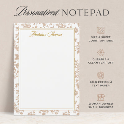 At Curio Press, our personalized notepads are made with 70lb premium paper with a durable, clean tear-off and are available in multiple sizes and sheet counts