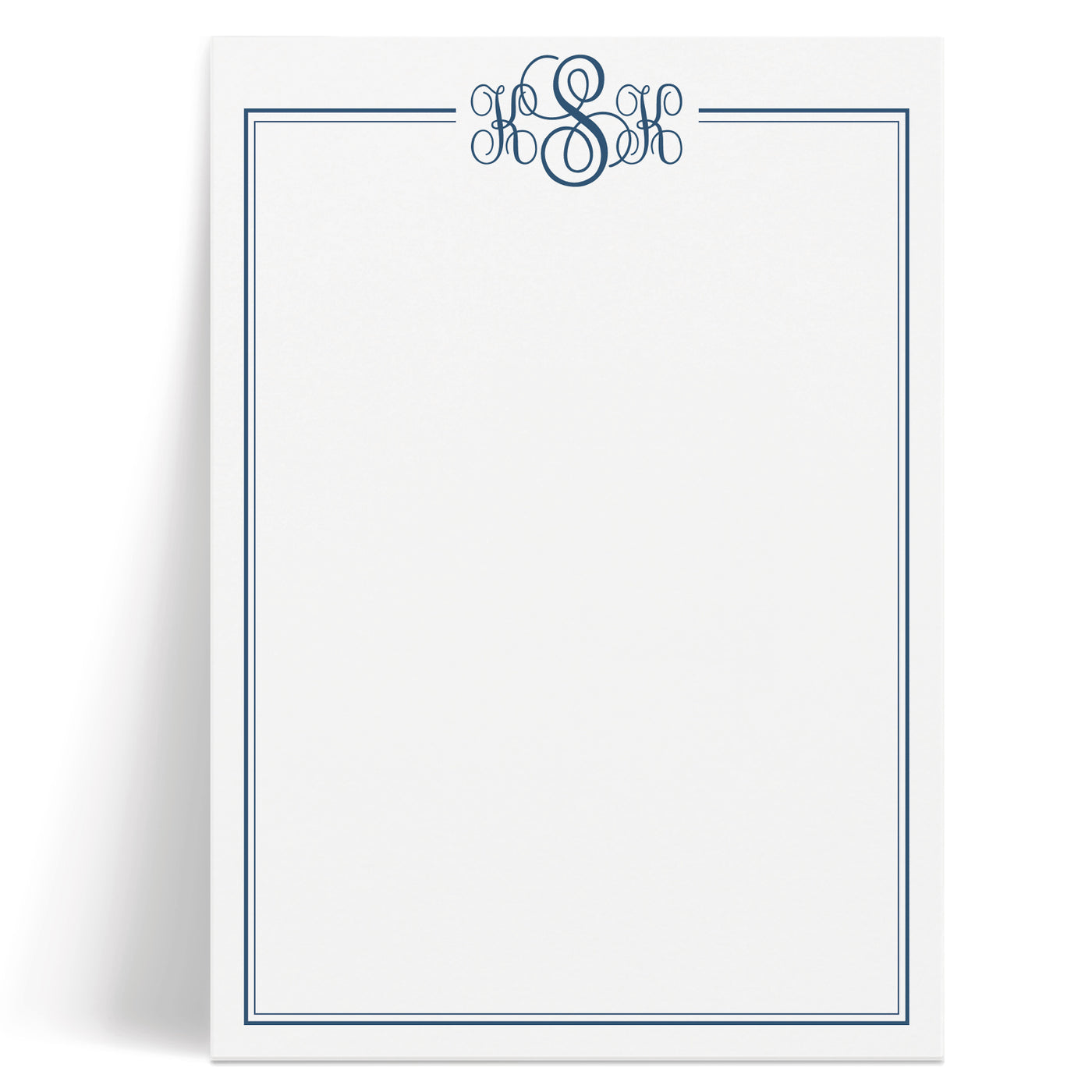 Elegant notepad features a traditional script monogram with a double border, available in your color choice