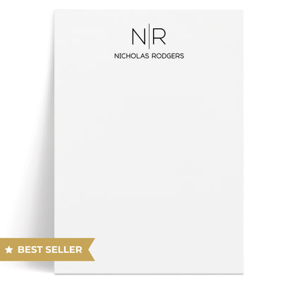 This personalized professional notepad features a modern, classic monogram above your custom text or name