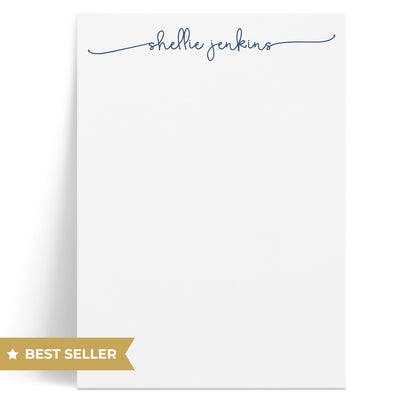 This personalized notepad with a fun, cheerful swash script is perfect for every day notes and lists